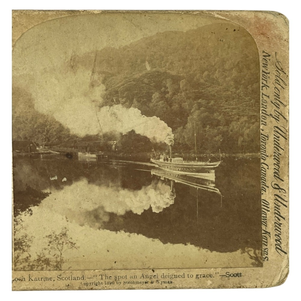 Loch Katrine Scotland Stereoview 1896 Strohmeyer‎ Wyman Vintage Photo Card
